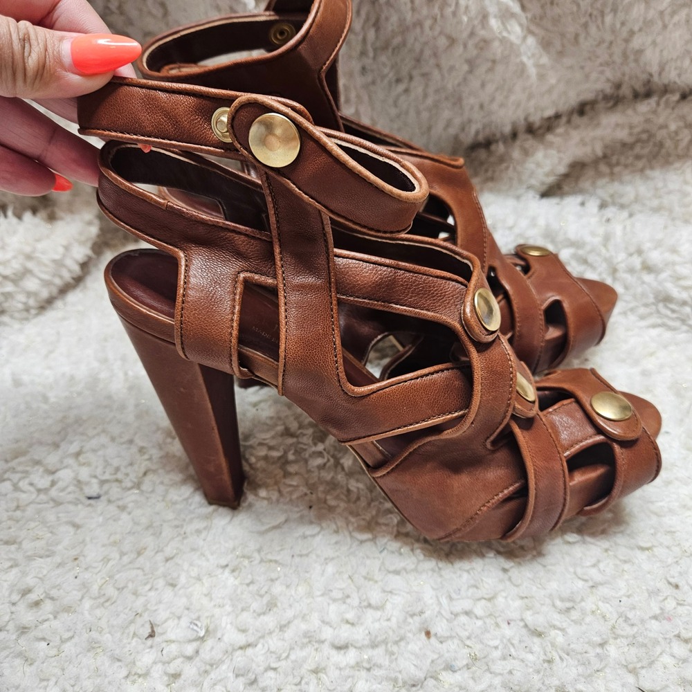 Loeffler Randall Keira Snap‎ Platform Heeled Leather Sandals size 7